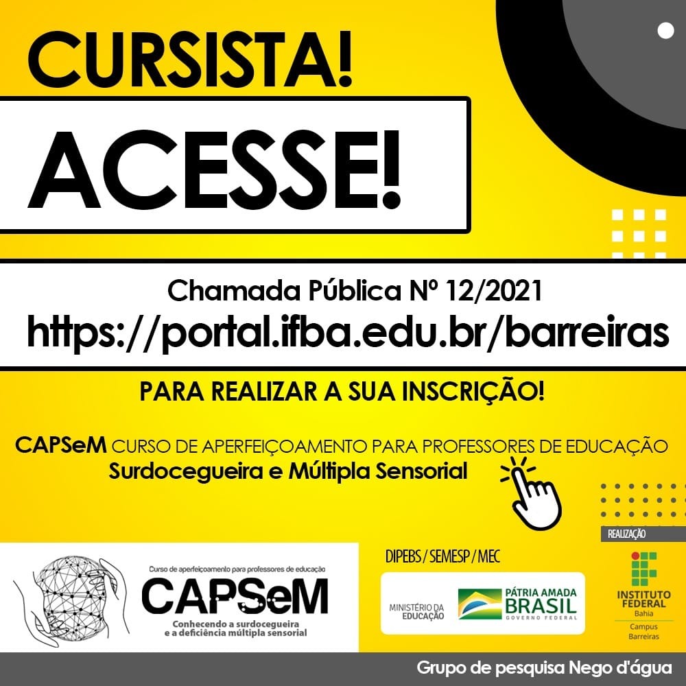 You are currently viewing CURSO DE APERFEIÇOAMENTOS PARA PROFESSORES EM SURDOCEGUEIRA E DEFICIÊNCIA MÚLTIPLA SENSORIAL – CAPSeM.